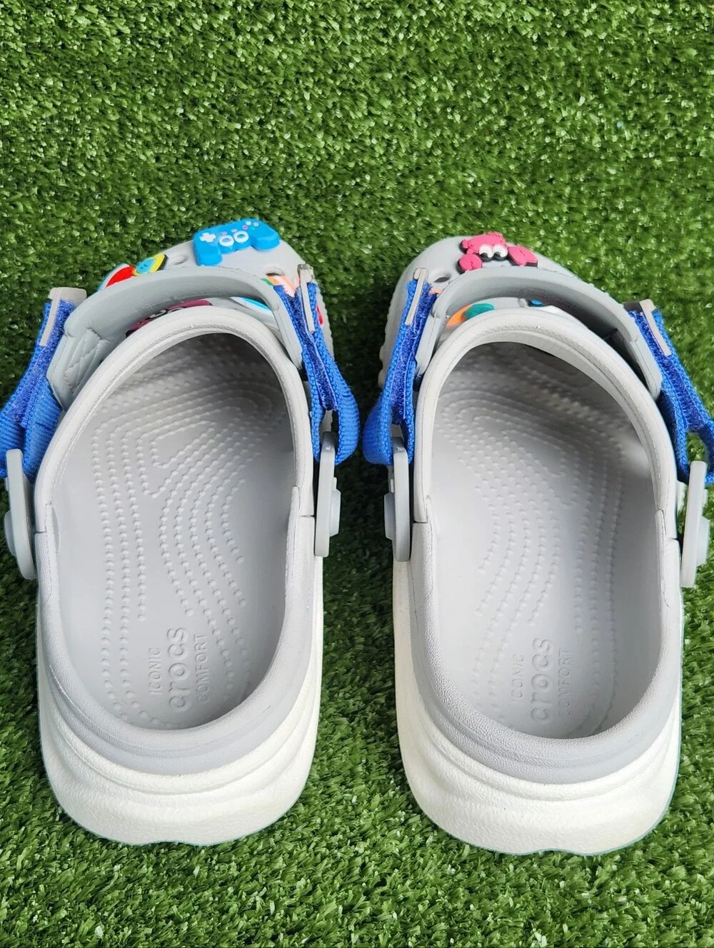 Crocs Kids' Boys Duet Max II Gray Clogs Size 2 Slip-on Comfort Sandals -Jibbitzs